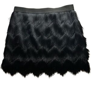BCBG Max Azria Black Tiered Fringe Mini Skirt Medium Holiday Party